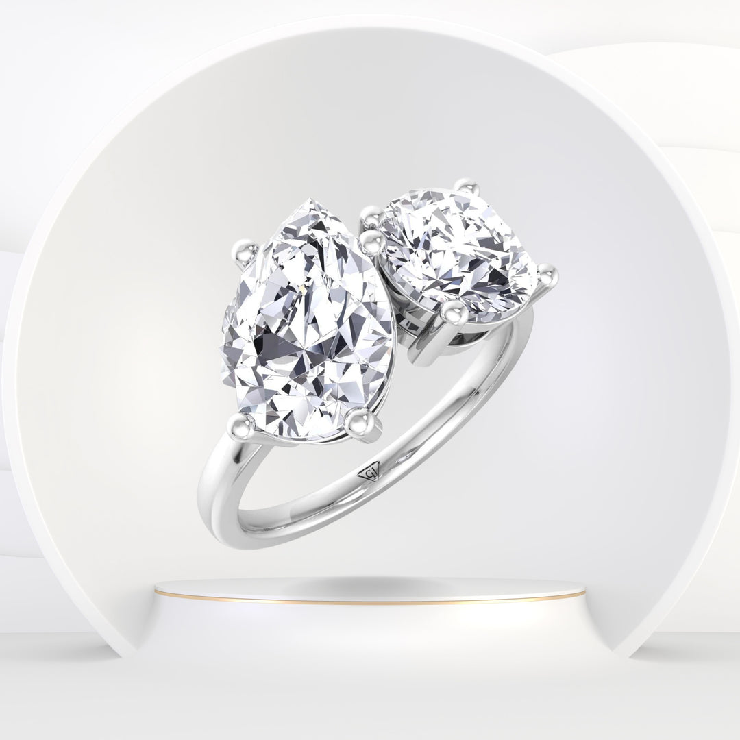 Vienna - Pear & Round Double Diamond Engagement Ring - Gem Jewelers Co