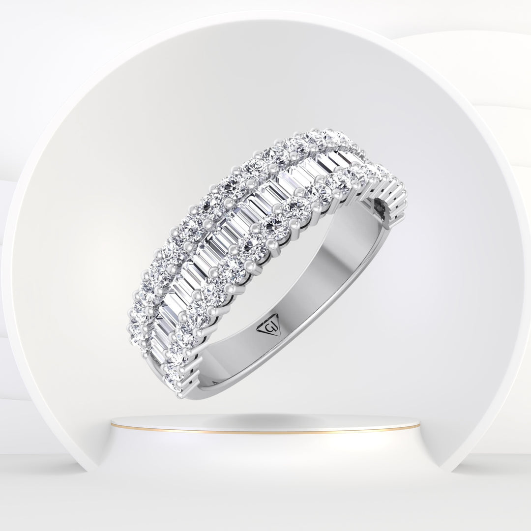 Naples - Round and Baguette Halfway Natural Diamond Ring - Gem Jewelers Co
