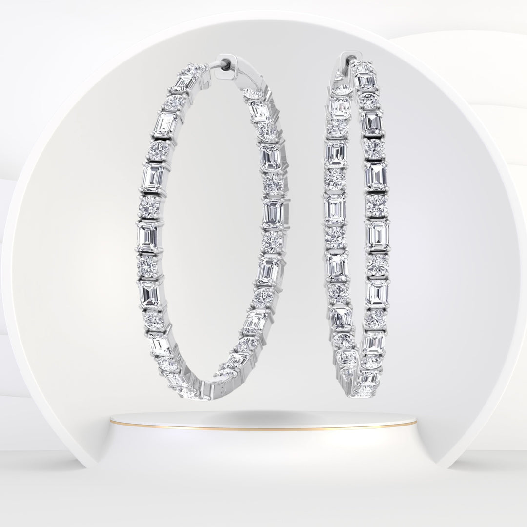 Altaire - Emerald and Round Cut Eternity Hoops - Gem Jewelers Co