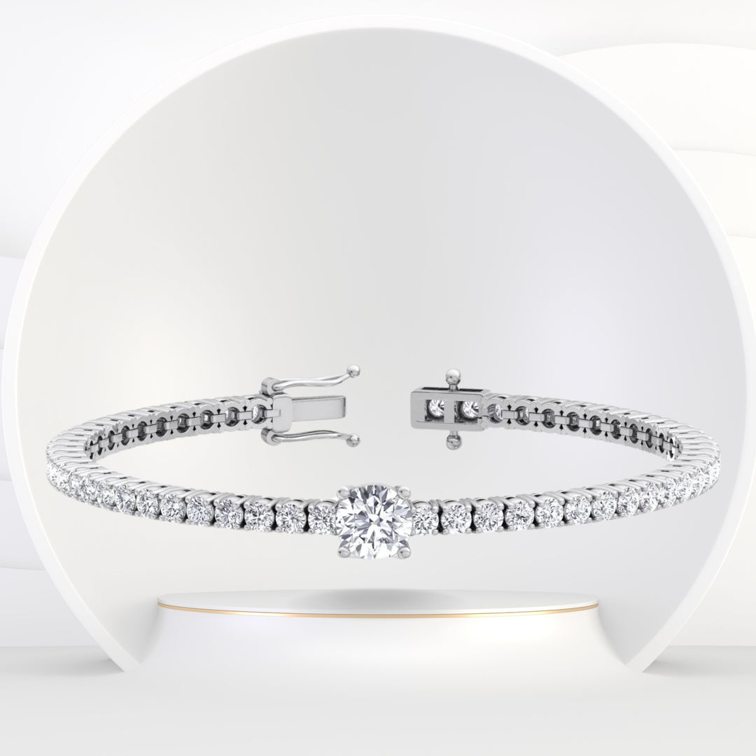 Istanbul - 7CT T.W Natural Diamond Tennis Bracelet With Round Center Stone - Gem Jewelers Co