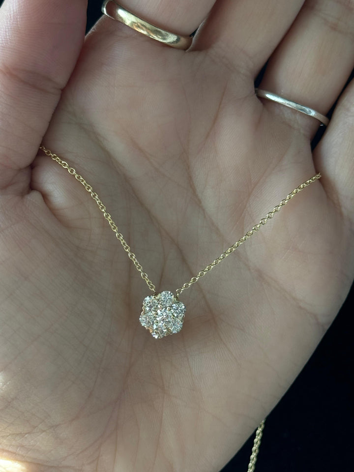 1CT Flower Cluster Natural Diamond Pendant, On Hand
