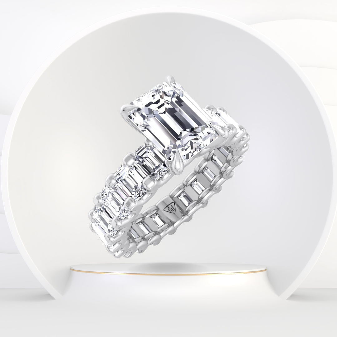 Gemini - 6 Carat Emerald Cut Diamond Eternity Engagement Ring (  U-Prong Setting ) - Gem Jewelers Co