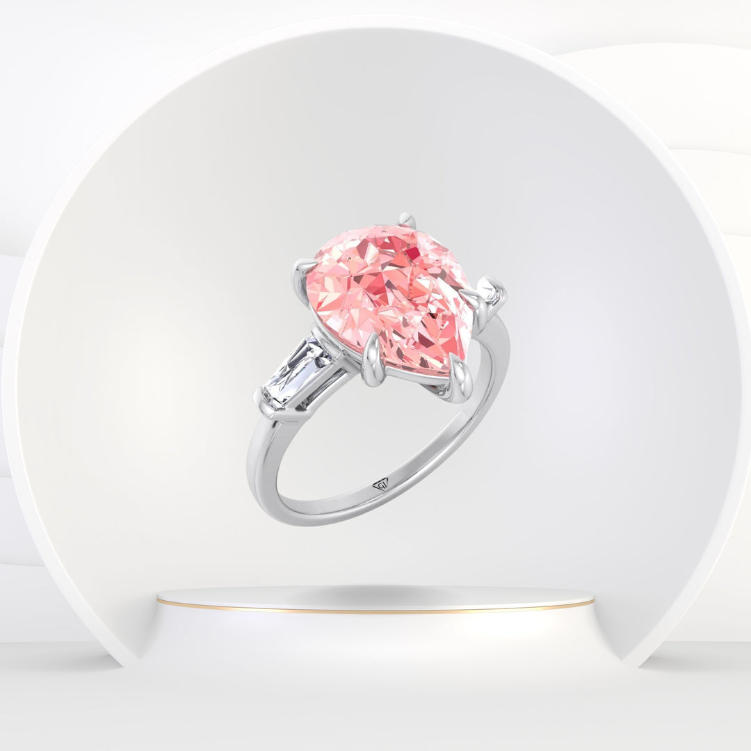 Denise - Pear Shape Pink Diamond Engagement Ring with Tapered Baguettes - Gem Jewelers Co
