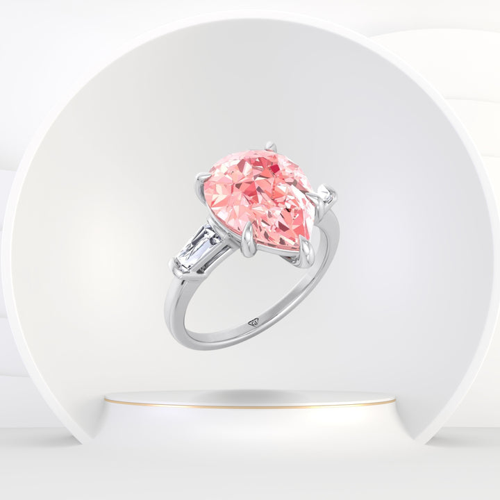 Denise - Pear Shape Pink Diamond Engagement Ring with Tapered Baguettes - Gem Jewelers Co