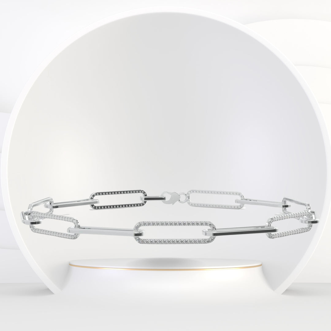 Levanzo - (1.57CT T.W.) Natural Diamond Paperclip Chain Bracelet - Gem Jewelers Co