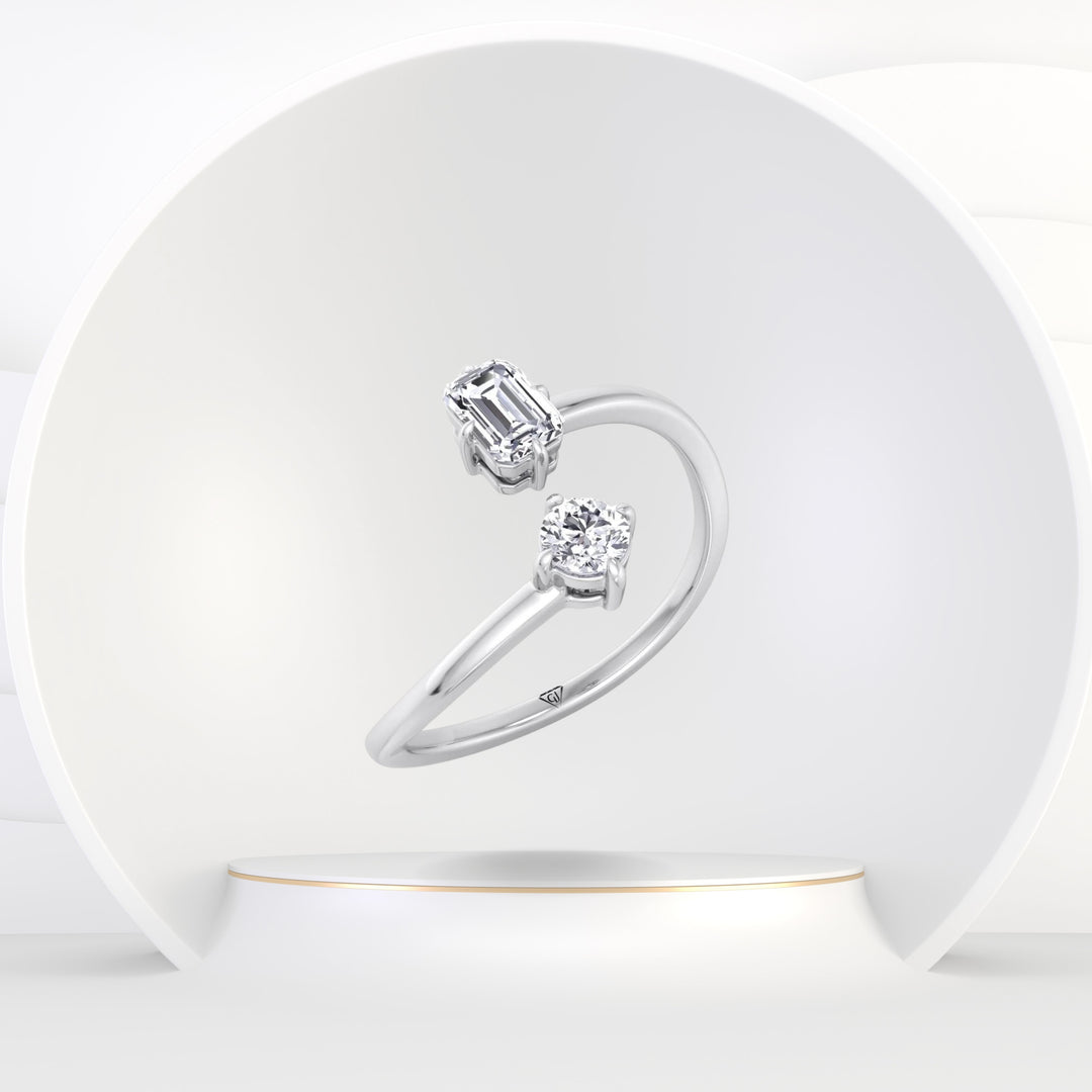 Prisca - Emerald Cut & Round Cut Diamond Stackable Ring - Gem Jewelers Co