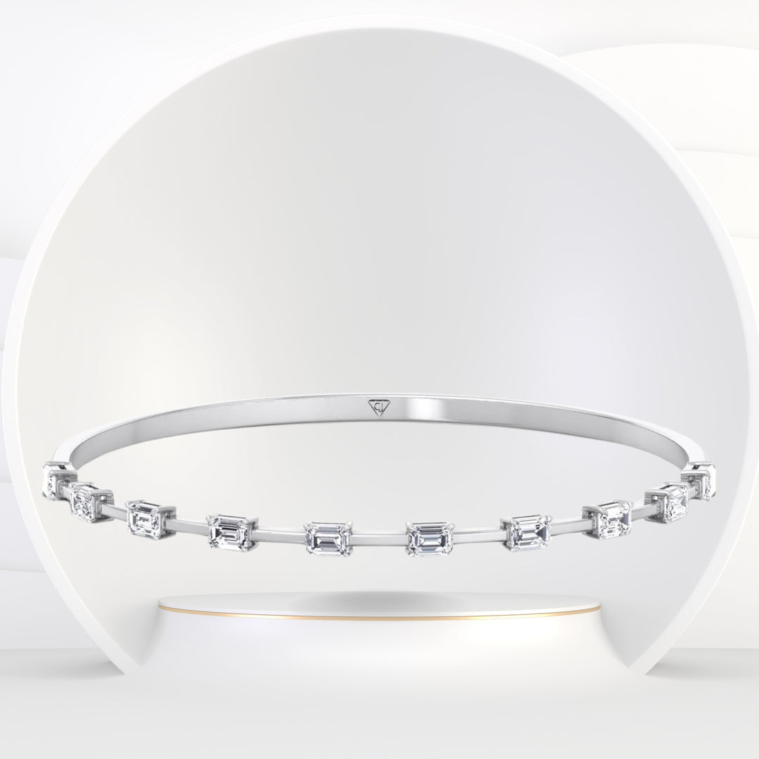 Bulda - (3.05CT T.W.) Emerald Cut East to West Natural Diamond Bangle - Gem Jewelers Co