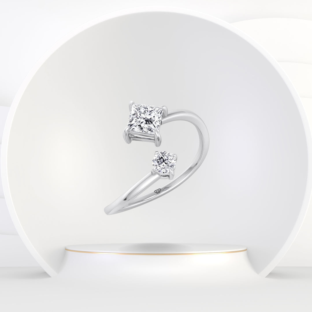Ora - Princess & Round Cut Diamond Stackable Ring - Gem Jewelers Co