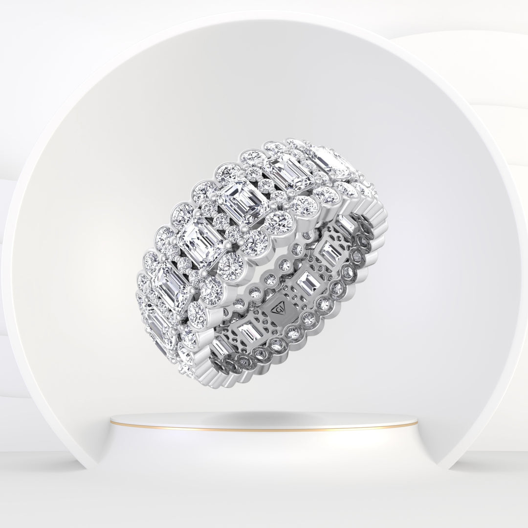 Trento - Round and Emerald Stacked Eternity Band - Gem Jewelers Co