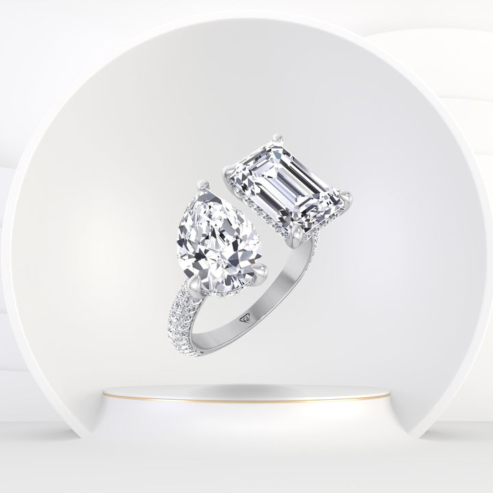 Leani - Toi Et Moi Hidden Halo Emerald and Pear Shape Diamond Engagement Ring - Gem Jewelers Co