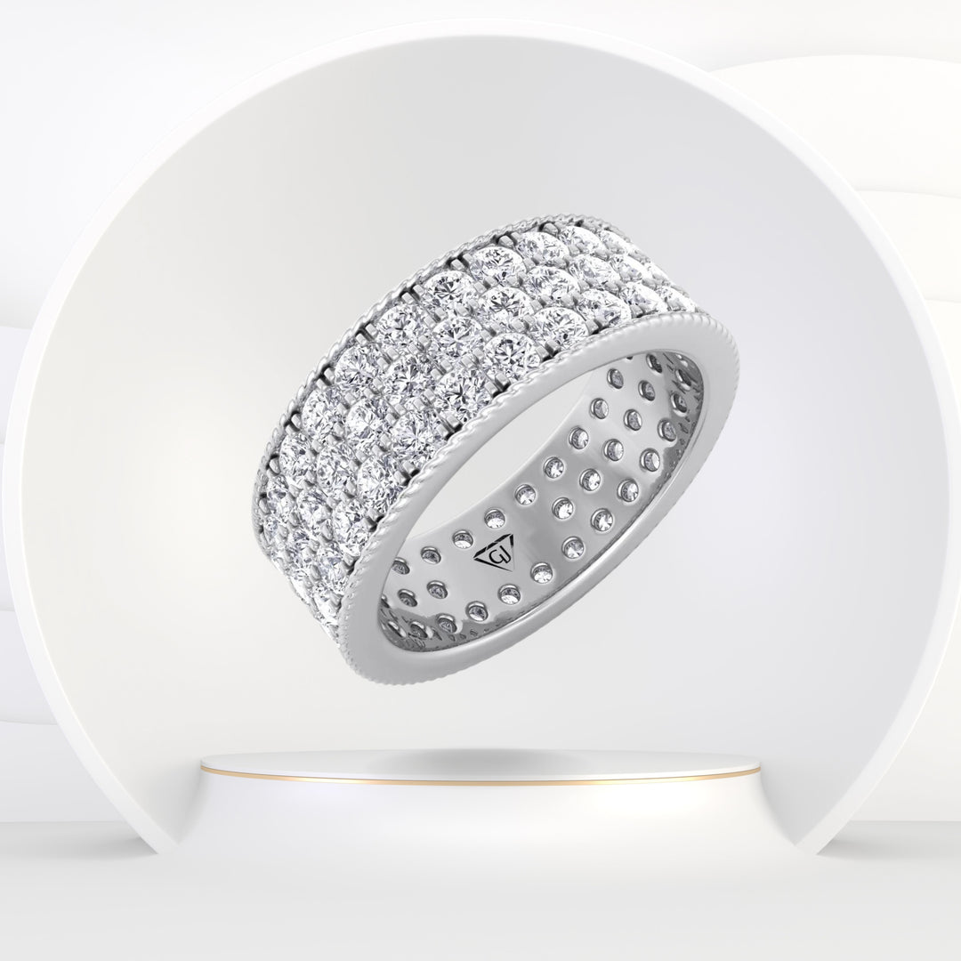 Groix - (3.25CT T.W.) 3 Row Pave Round Cut Diamond Eternity Band - Gem Jewelers Co