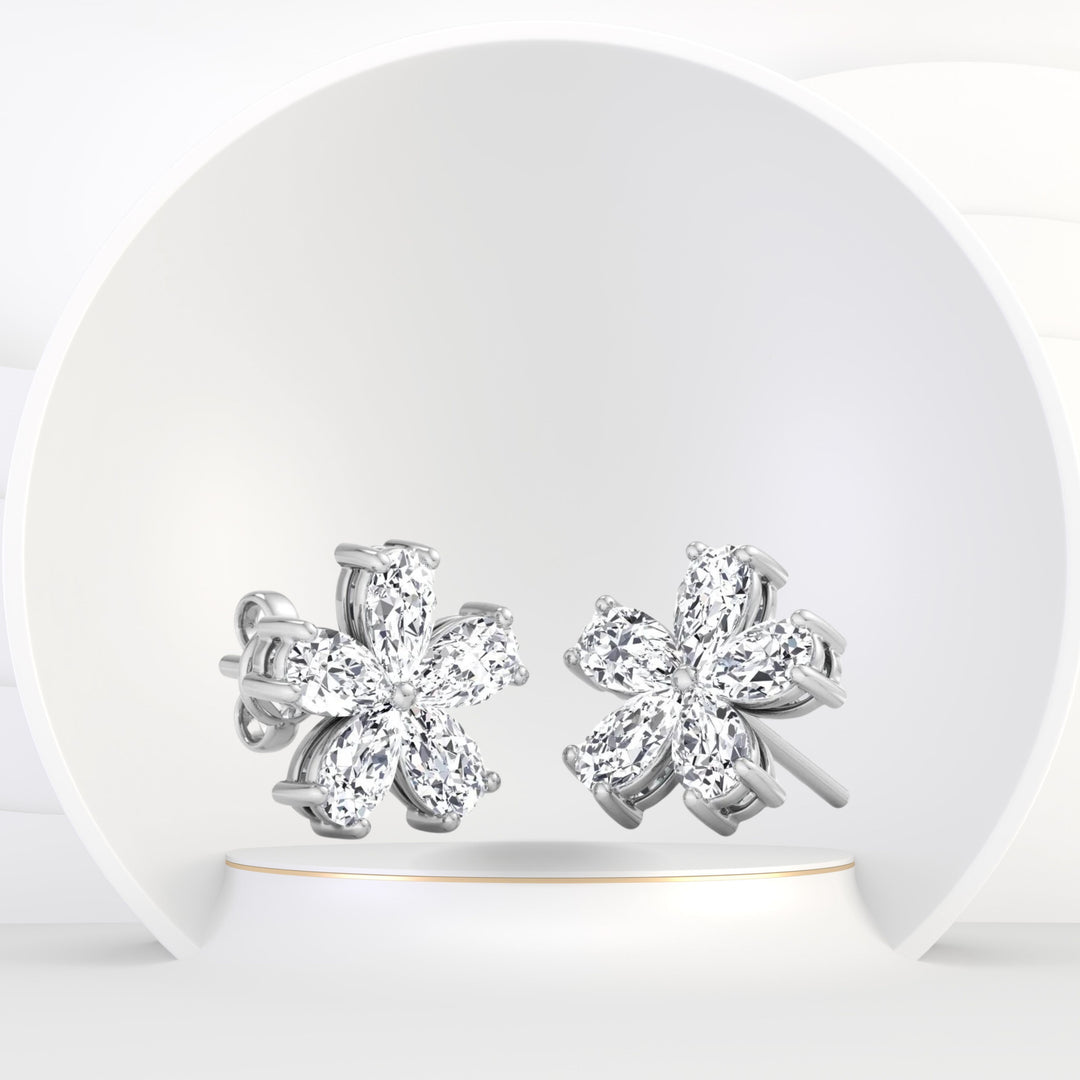 Meldo - 1.05 Carat Pear Shape Flower Diamond Earrings - Gem Jewelers Co
