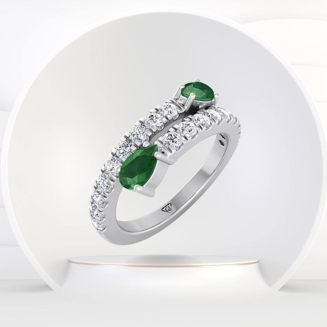 Oakla - 1.25CT T.W Pear Shape Emerald Pave Stack Ring
