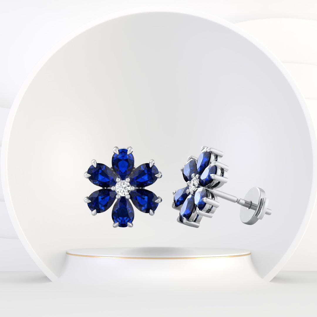 Fiore - Pear Shaped Sapphire & Diamond Cluster Earrings - Gem Jewelers Co