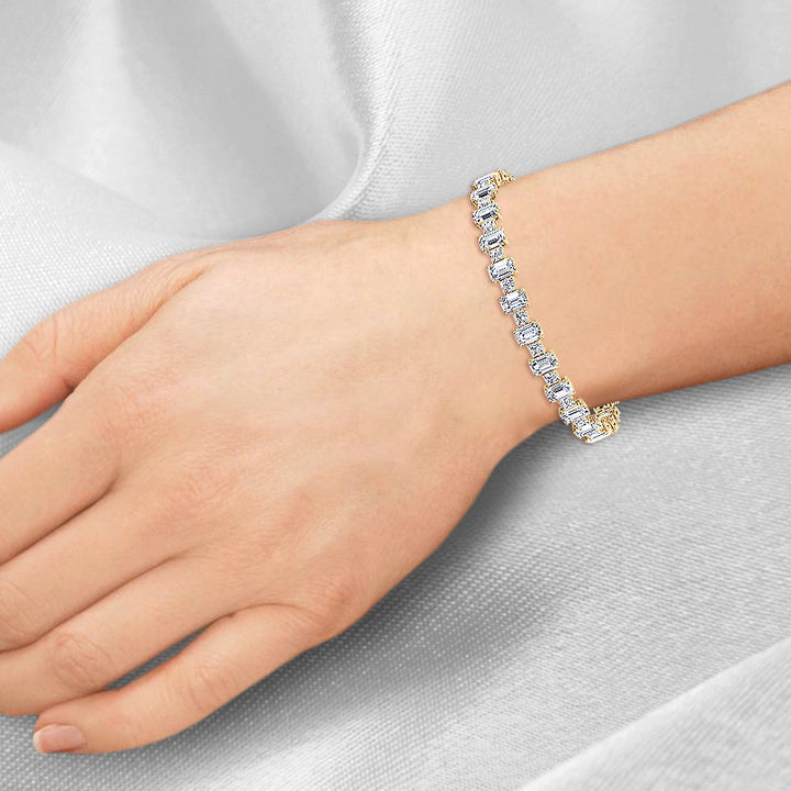 Alternating Emerald and Princess Tennis Bracelet-Yellow Gold