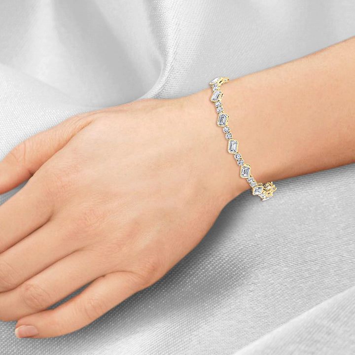 Emerald and Round Natural Diamond Tennis Bracelet