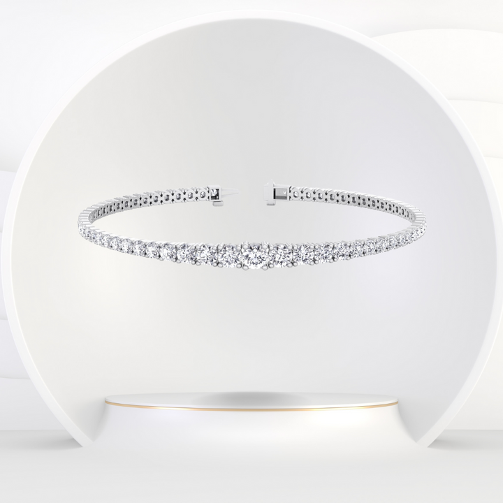 4-Prong Graduated Natural Diamond Tennis Bracelet 14K Solid Gold