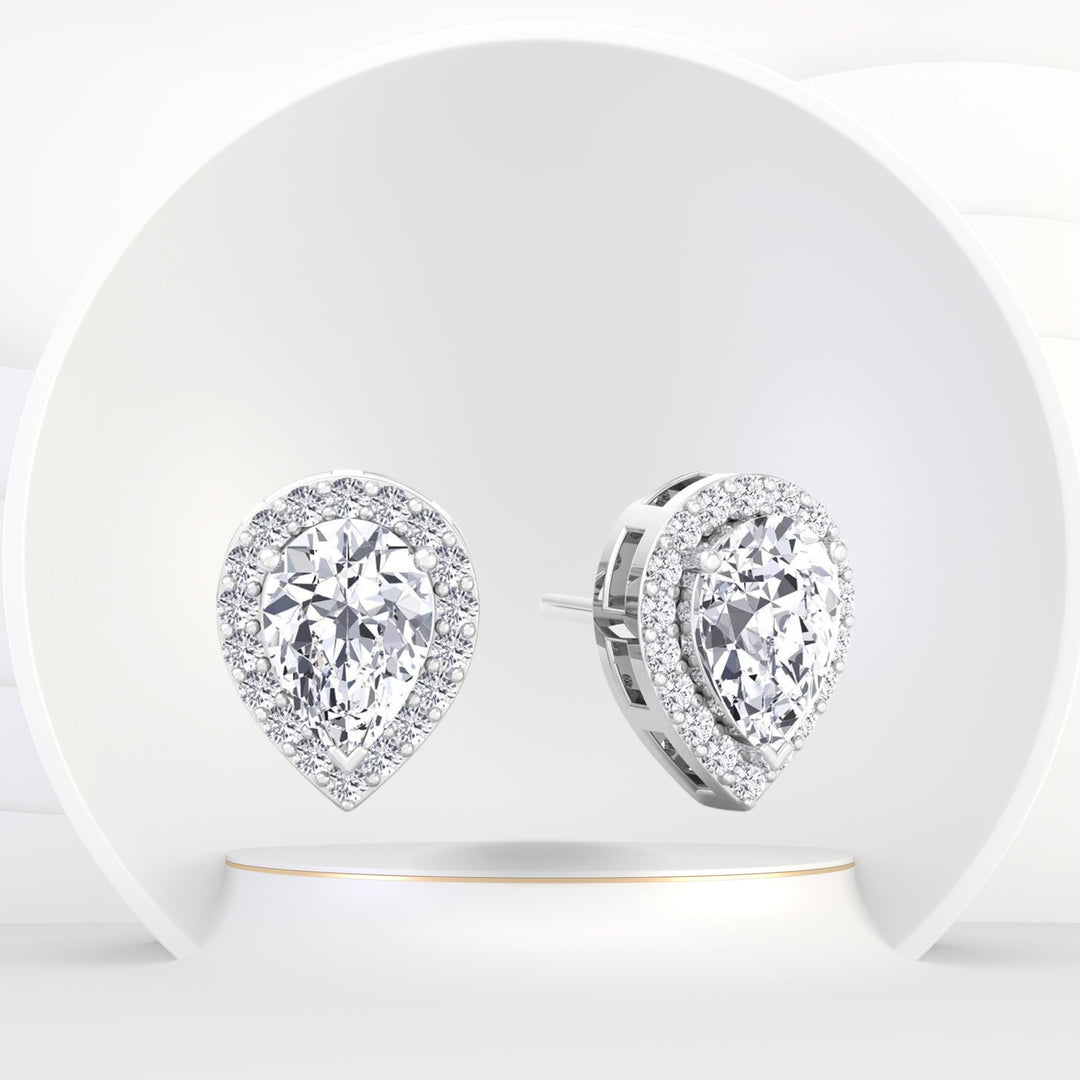 Hannah - Pear Shape Halo Diamond Studs - Gem Jewelers Co