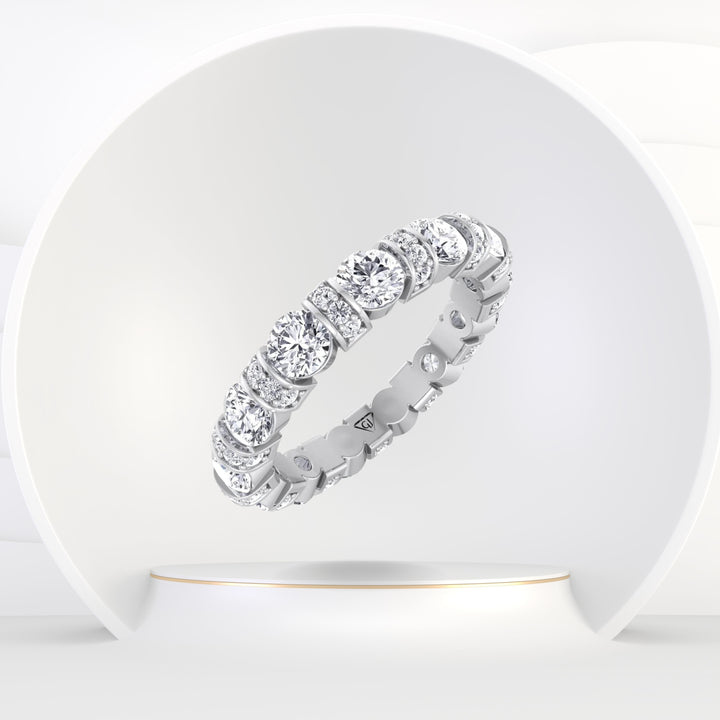 Erasmo - Round Cut Diamond Bar Set Eternity Band with Pave Accents - Gem Jewelers Co