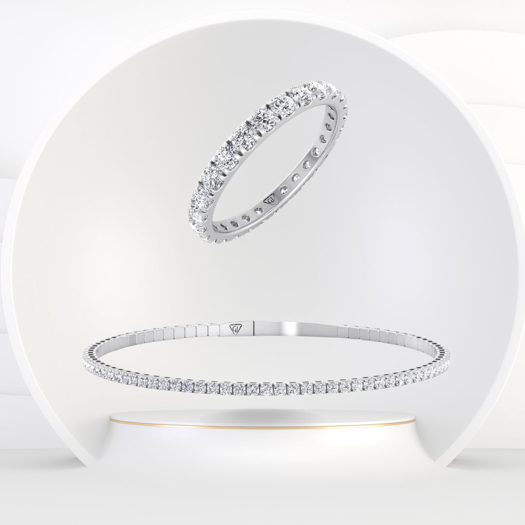 Gift Set - 1CTW Round Cut Diamond Eternity Band & 1CT Flexible Diamond Bangle in 14k Solid Gold - Gem Jewelers Co