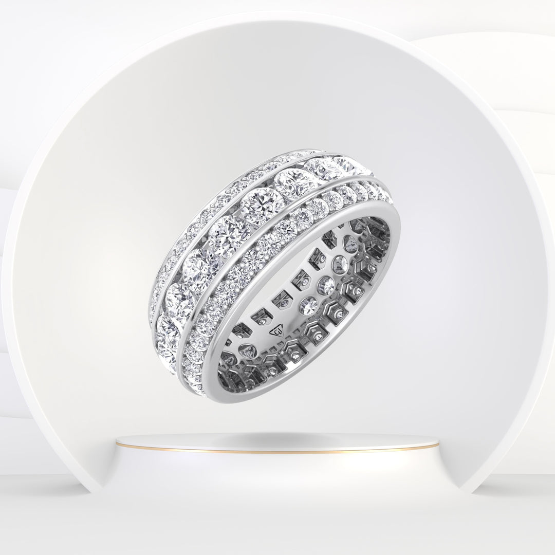 Lany - (3.28CT T.W.) Exclusive 3 Row Round Diamond Eternity Band - Gem Jewelers Co