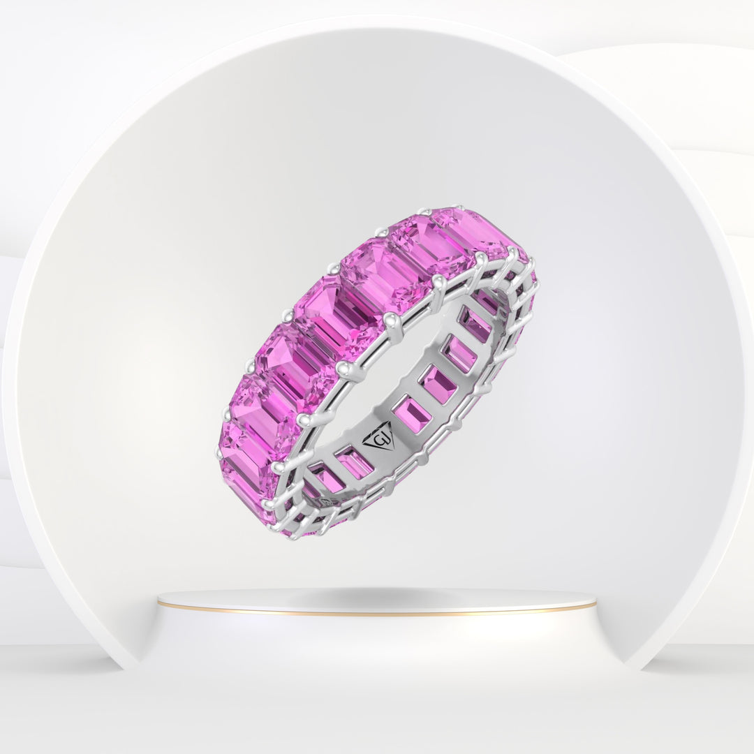 Mia - 5CT Pink Sapphire Eternity Band In Emerald Cut - Gem Jewelers Co