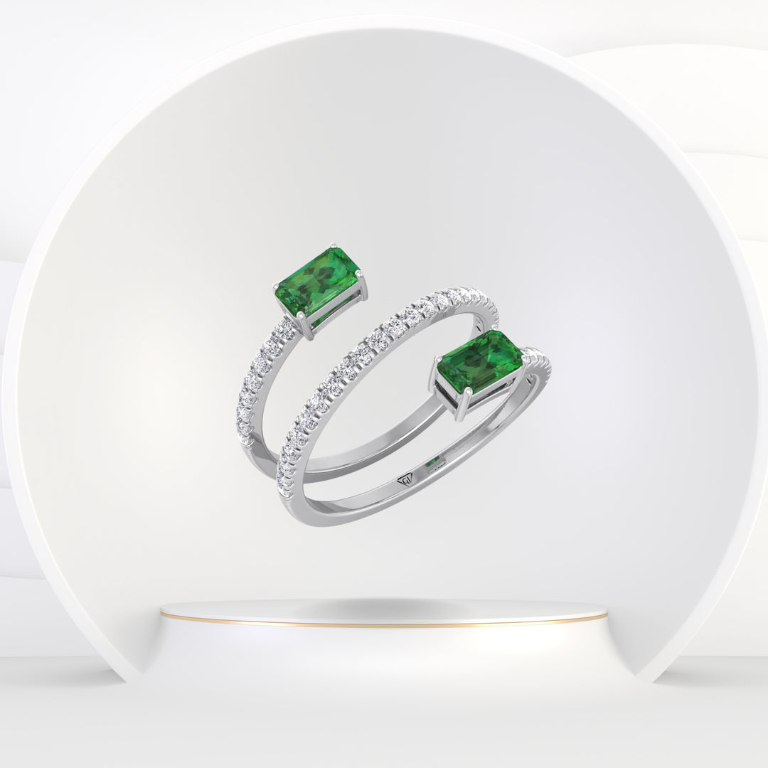Valora - Green Emerald Spiral Pave Wrap Ring - Gem Jewelers Co