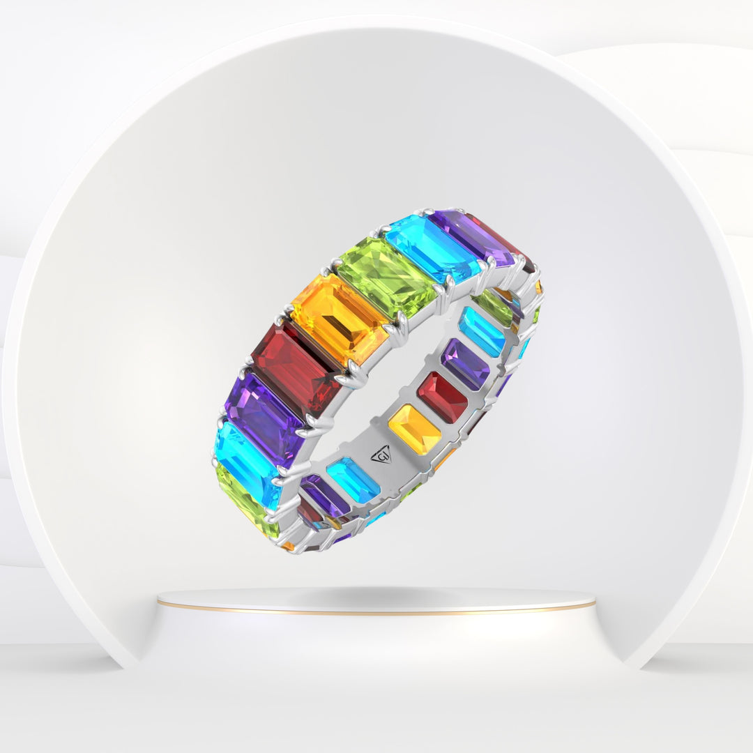 Cartia - Multi-Color Emerald Shape Eternity Band - Gem Jewelers Co