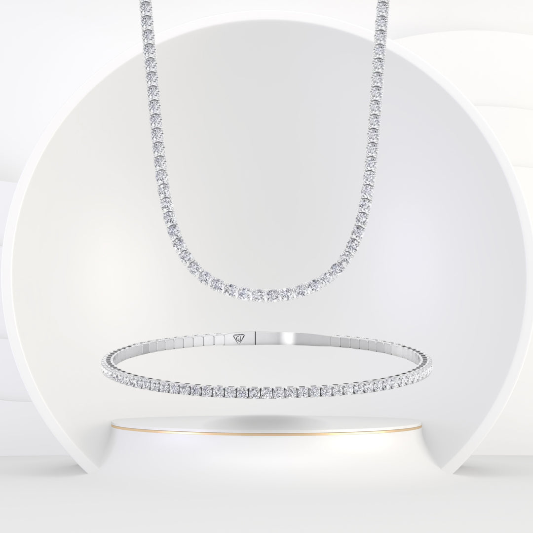 Gift Set - 4CT Diamond Tennis Necklace & 1.05CT Flexible Diamond Bangle in 14k Solid Gold - Gem Jewelers Co