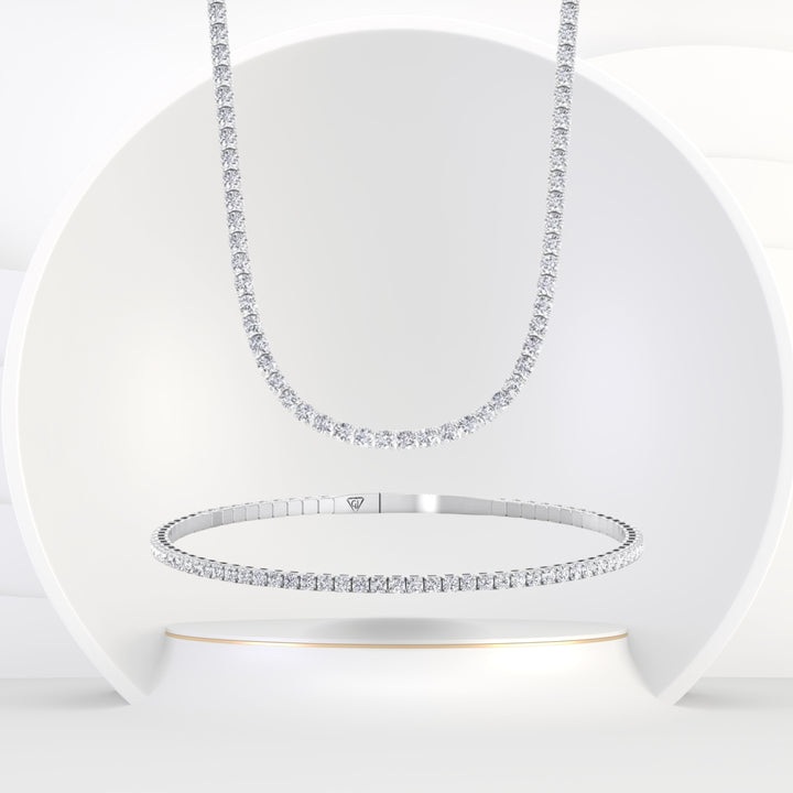 Gift Set - 4CT Diamond Tennis Necklace & 1.05CT Flexible Diamond Bangle in 14k Solid Gold - Gem Jewelers Co