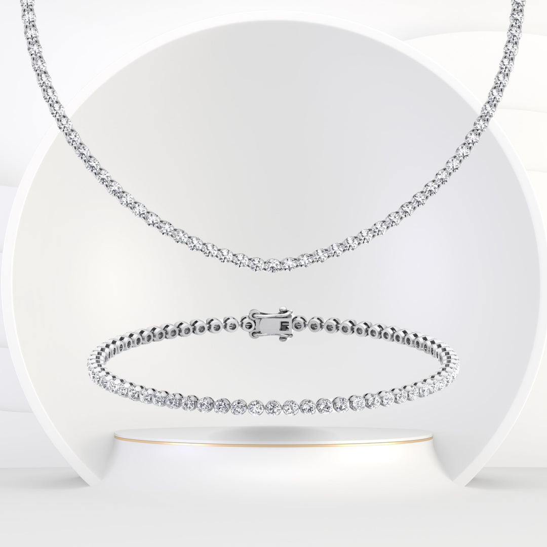 Gift Set - 6.4CT Crown Crown Prong Diamond Tennis Necklace & 4CT Crown Prong Diamond Tennis Bracelet in 14k Solid Gold - Gem Jewelers Co