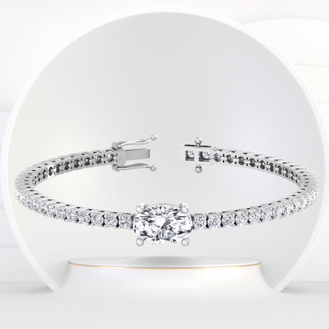 Portugal - 7CT T.W Oval Cut Center Stone Natural Diamond Tennis Bracelet - Gem Jewelers Co