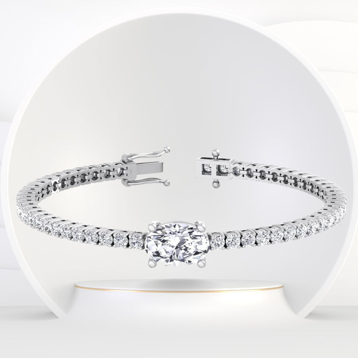 Portugal - 7CT T.W Oval Cut Center Stone Natural Diamond Tennis Bracelet - Gem Jewelers Co
