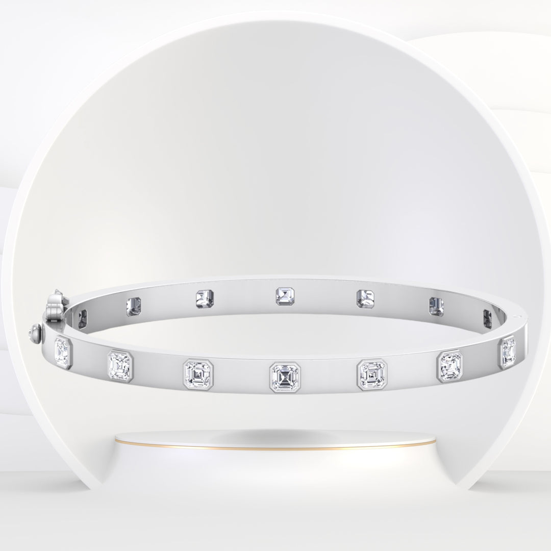 Milly - Asscher Cut Bezel Set Natural Diamond Bangle - Gem Jewelers Co