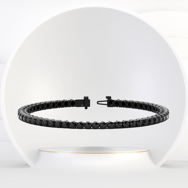 Men’s Natural Black Diamond Tennis Bracelet In Black Rhodium
