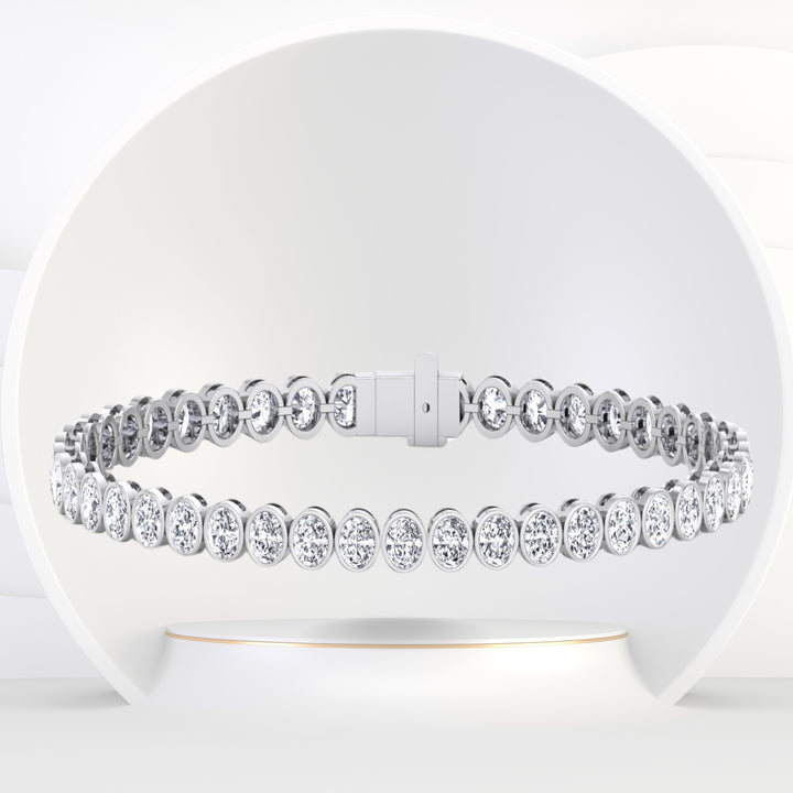 Paola - Bezel Set Oval Shape Natural Diamond Tennis Bracelet - Gem Jewelers Co