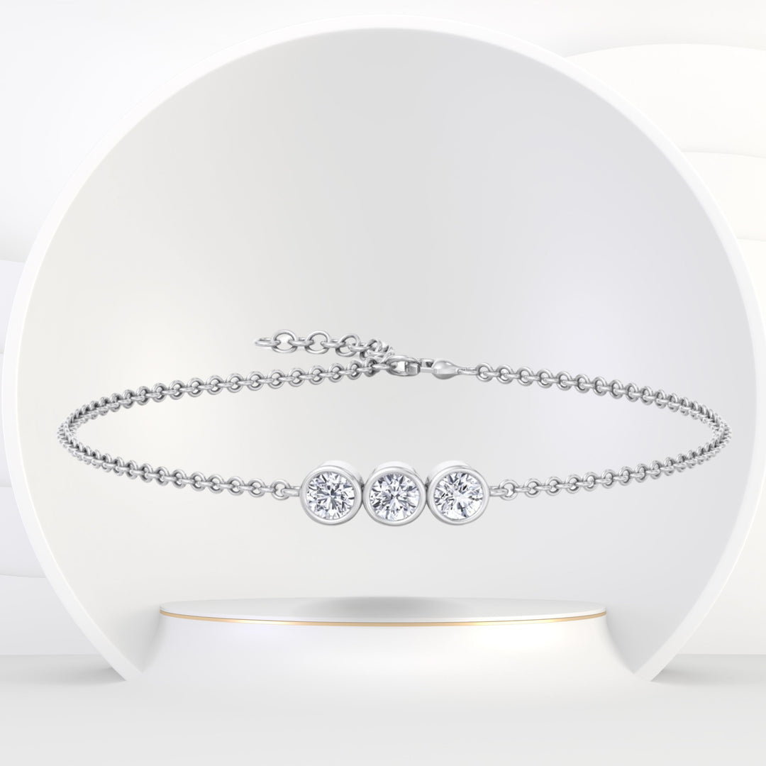 Palmira - Three Stone Bezel Set Natural Diamond Rolo Chain Bracelet - Gem Jewelers Co