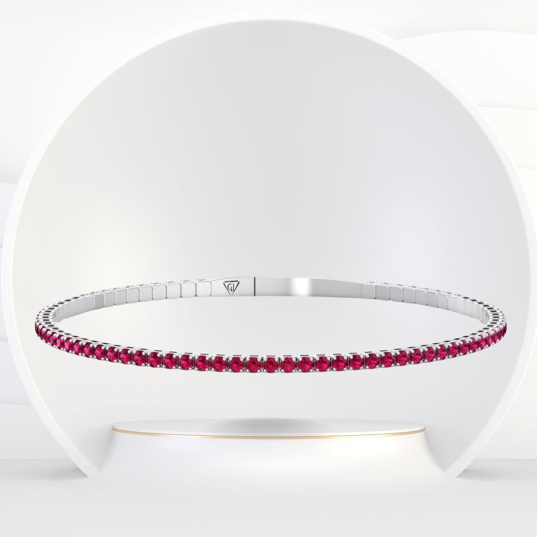 Rossa - Flexible Natural Red Ruby Bangle in 14K Solid Gold - Gem Jewelers Co