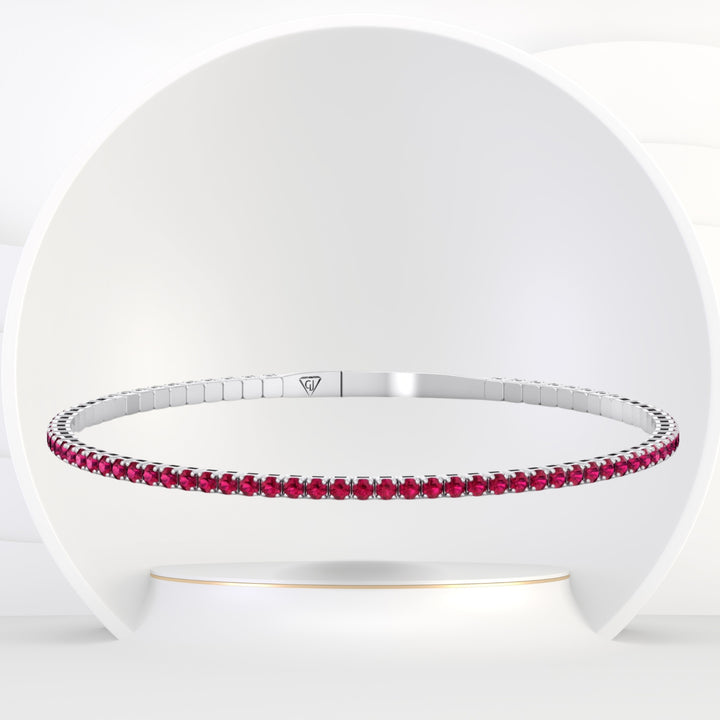 Rossa - Flexible Natural Red Ruby Bangle in 14K Solid Gold - Gem Jewelers Co