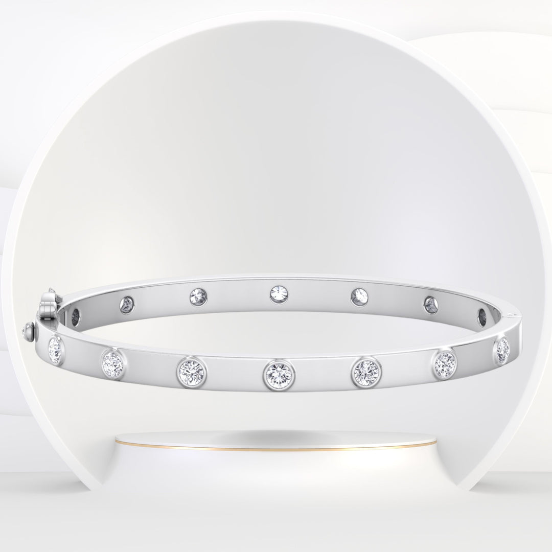Anza - Round Cut Bezel Set Natural Diamond Bangle - Gem Jewelers Co