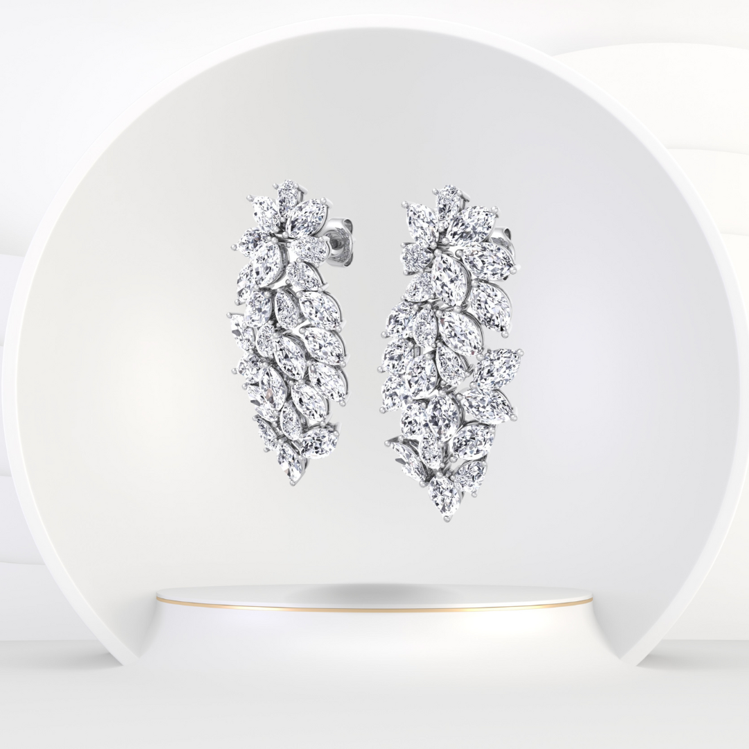 Cluster Pear and Marquise Shape Natural Diamond Drop Earrings