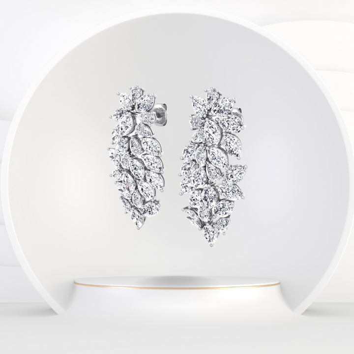 Cluster Pear and Marquise Shape Natural Diamond Drop Earrings