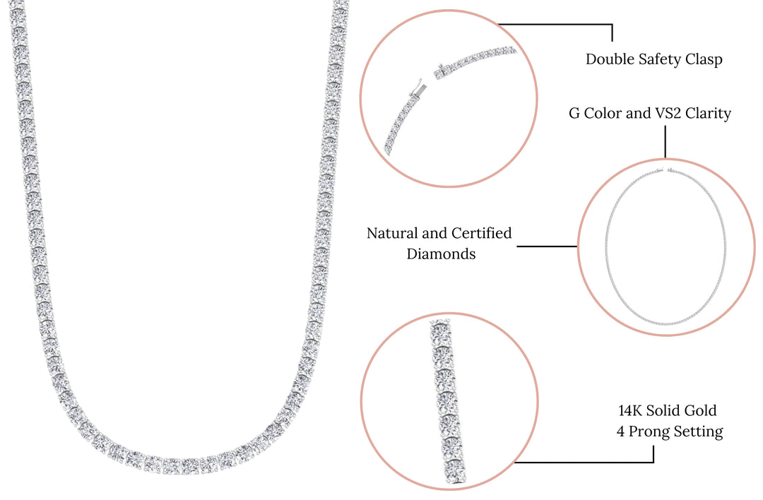 4-Prong Natural Diamond Tennis Necklace - Platinum
