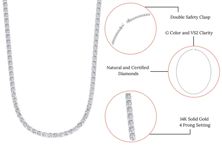 4-Prong Natural Diamond Tennis Necklace - Platinum