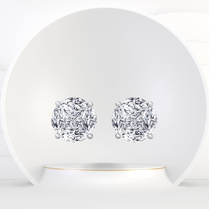 Marquise and Princess Shape Natural Diamond Clustered Stud Earrings
