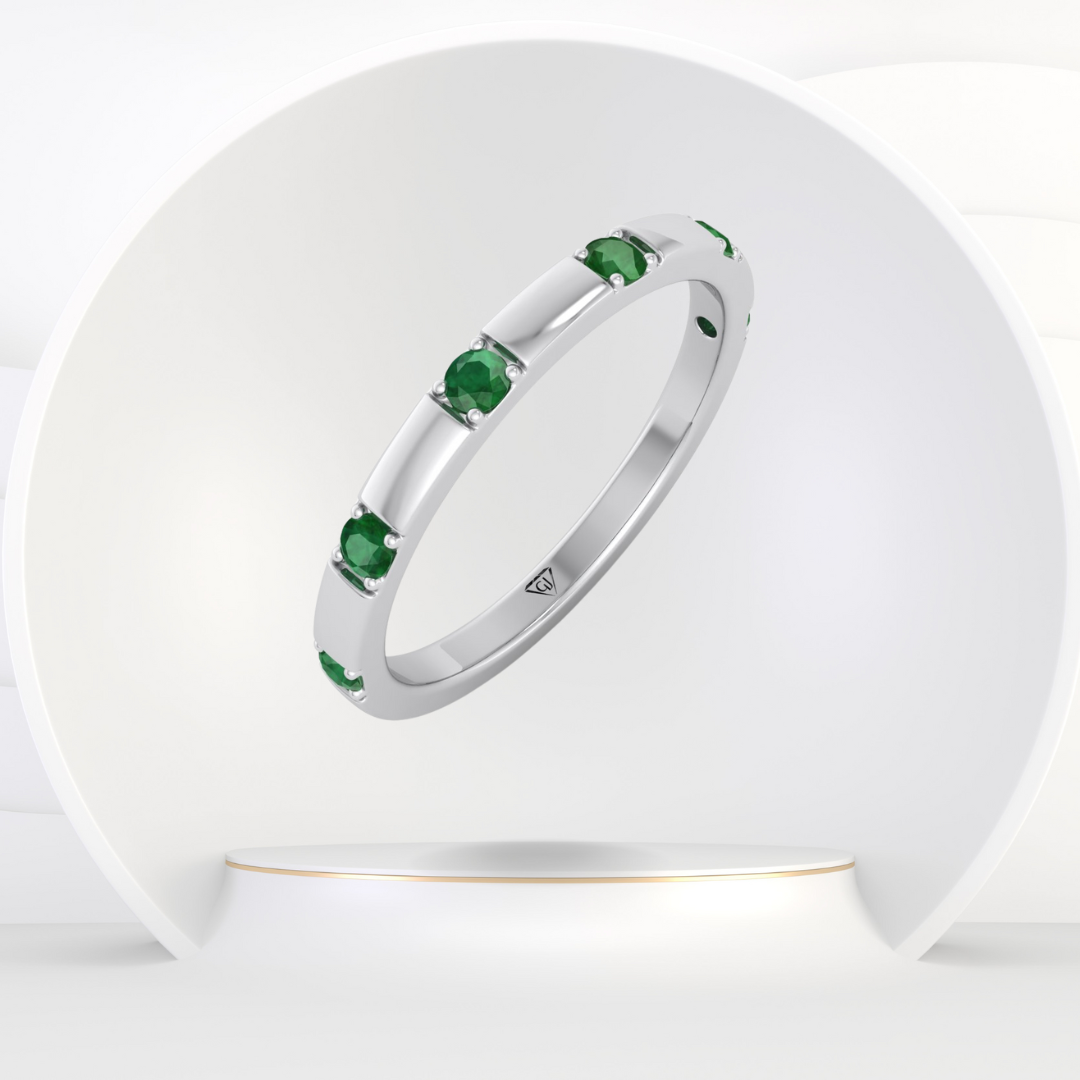 Natural Green Emerald Promise Band-0.65CT-Platinum-14K-18K