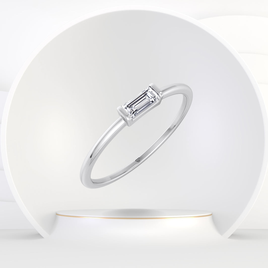Budelli - (.25Ct T.W.) Dainty Baguette Diamond Solitaire Stackable Ring - Gem Jewelers Co