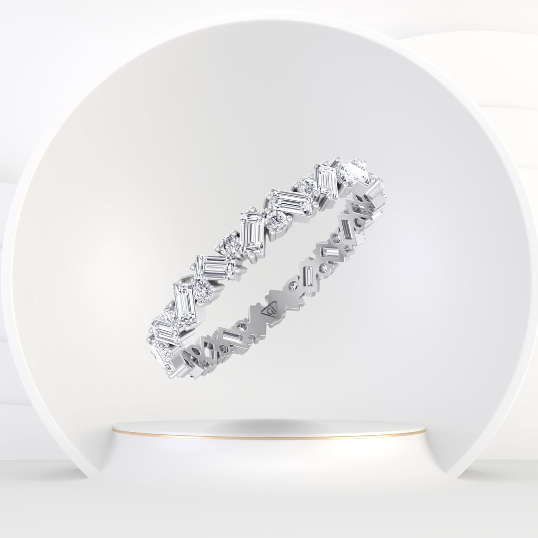Delfina - Baguette and Round Shape Diamond Offset Band - Gem Jewelers Co