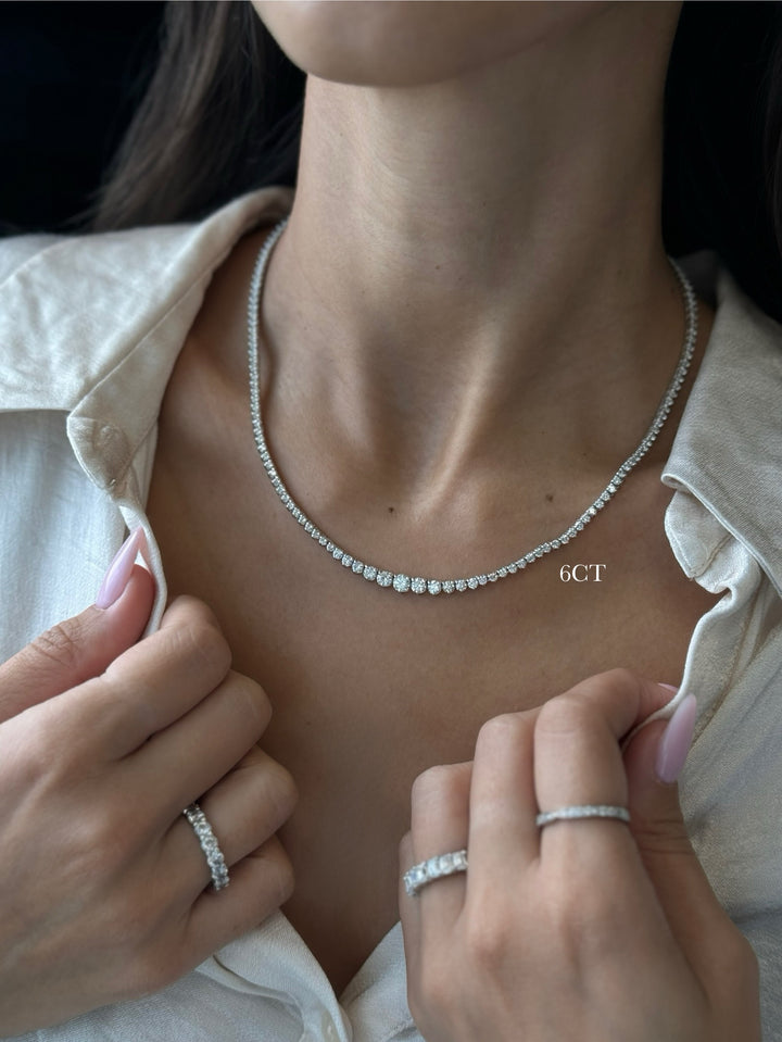 3-Prong Riviera Graduated Natural Diamond Tennis Necklace in Platinum
