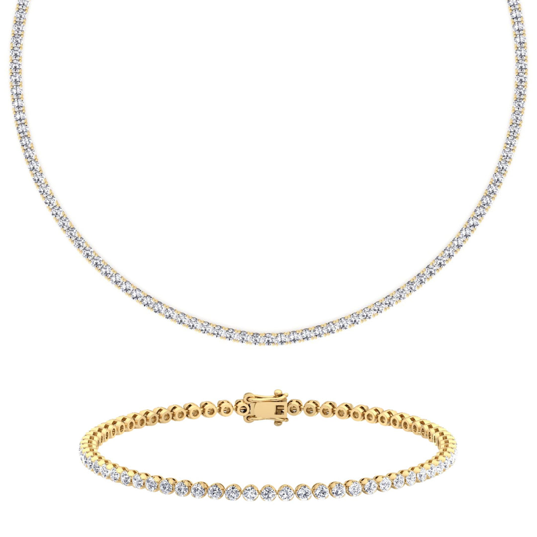 Gift Set - 6.4CT Crown Crown Prong Diamond Tennis Necklace & 4CT Crown Prong Diamond Tennis Bracelet in 14k Solid Gold - Gem Jewelers Co